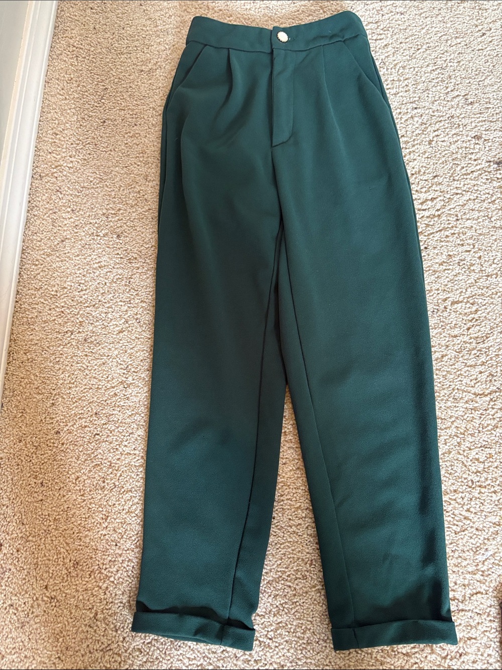High-Waist Forest Green Tailored Trousers